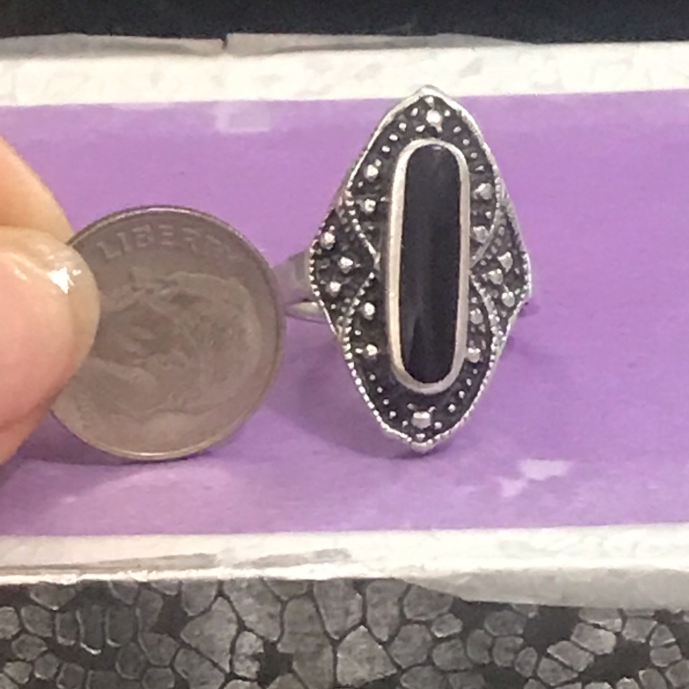 Vintage Black Onyx Silver Statement Ring - image 4